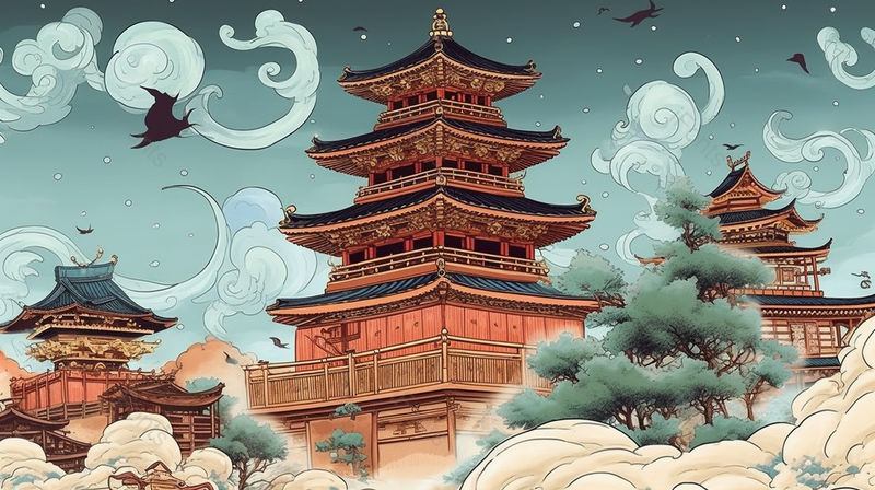 国潮中国风古典古代楼阁群背景,插画/手绘图,插画/手绘图库,插画/手绘图下载,插画/手绘